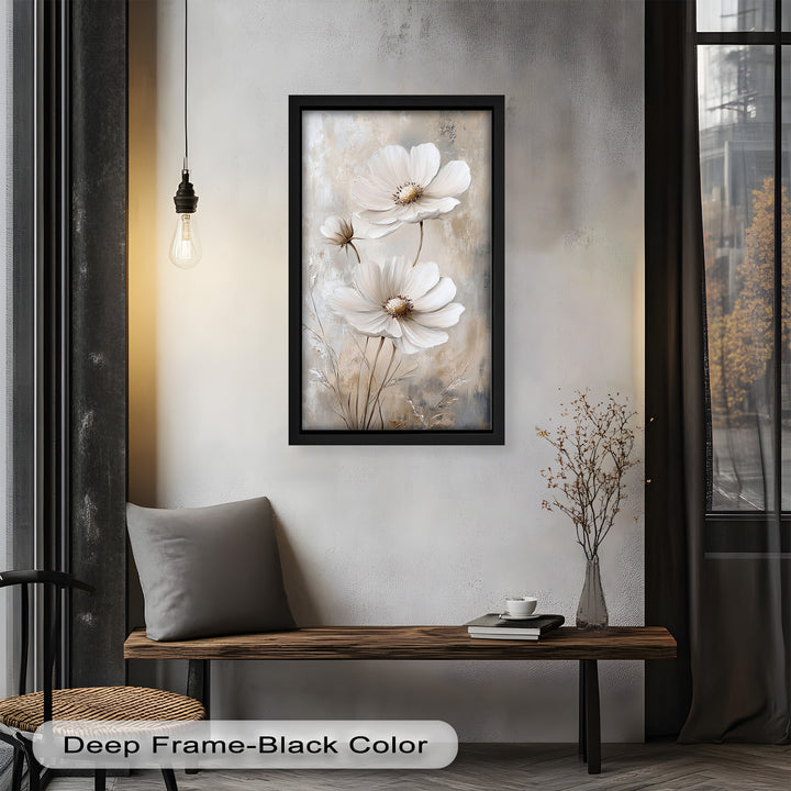 Soft Ivory Blooms – Neutral Flower Oil Painting