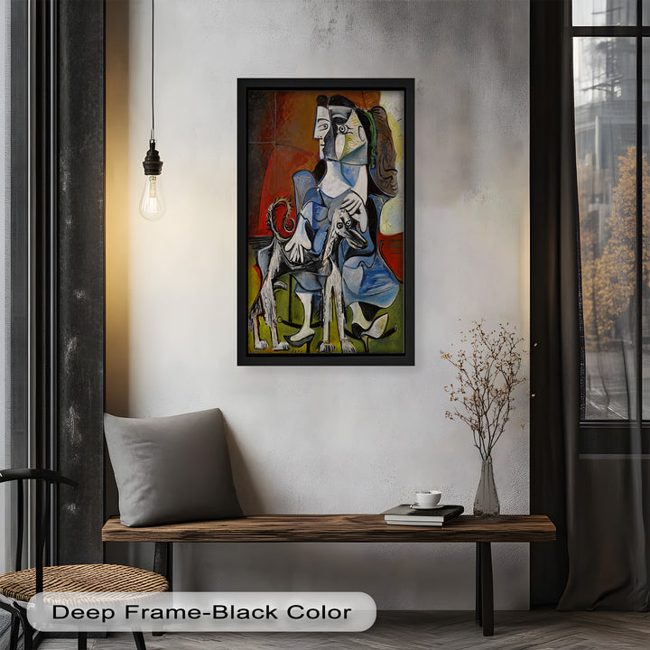 Loyal Companion – Picasso Style Woman with Dog Oil Painting