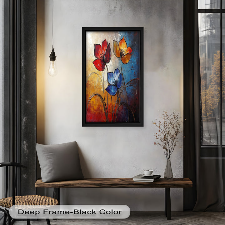 Eternal Bloom – Red, Yellow, and Blue Floral Oil Painting