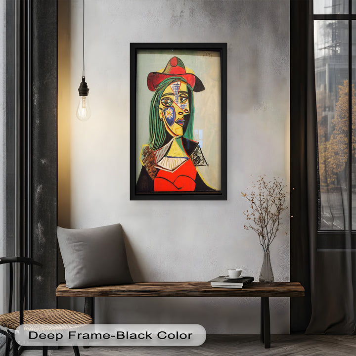 Strahlender Blick – Frau mit rotem Hut, kubistisches Porträt, Picasso-Ölgemälde