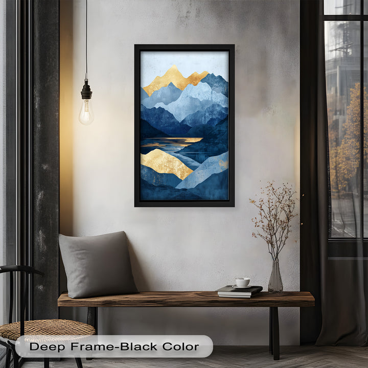Golden Horizon – Abstract Blue Mountain Landscape Oil Painting
