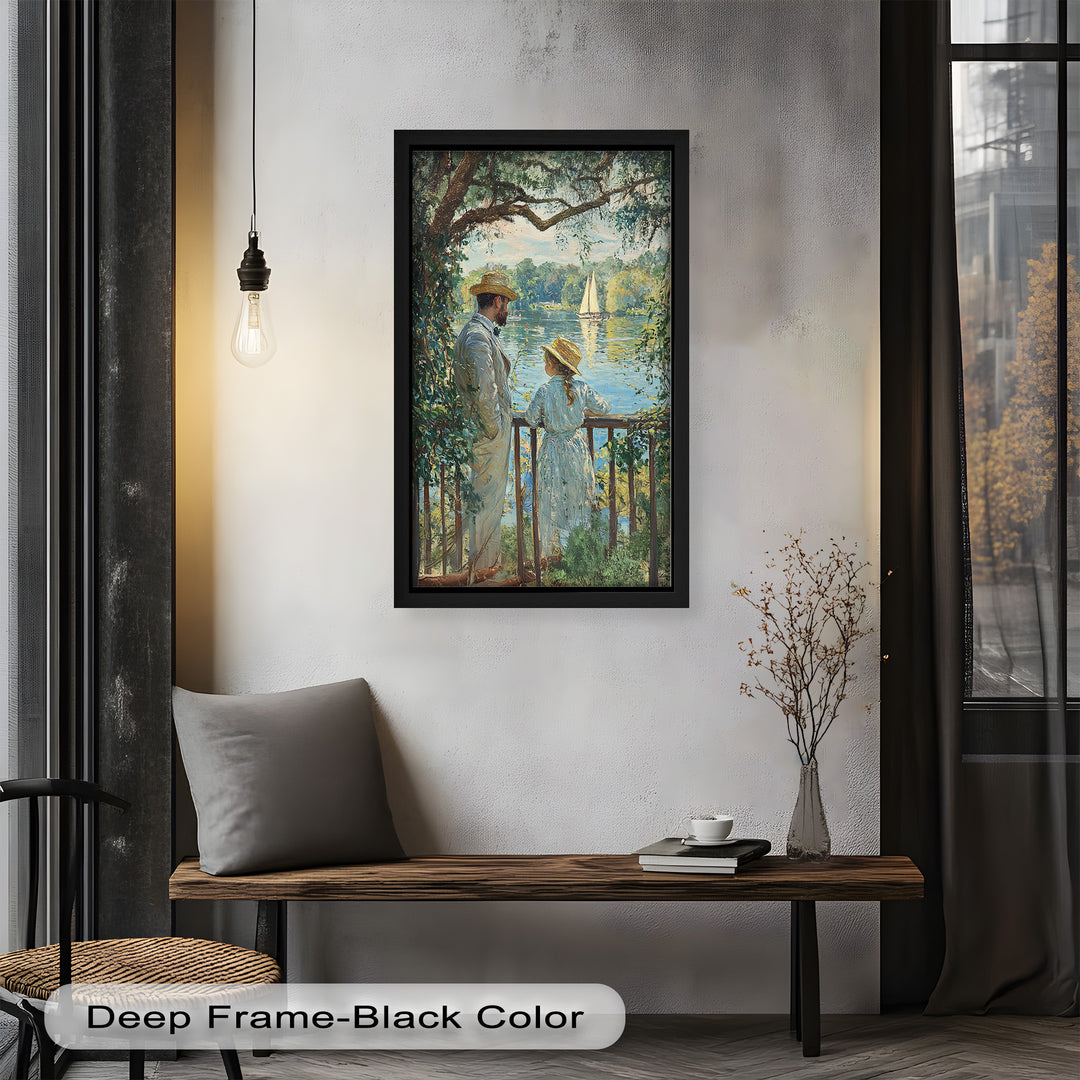 Father and Daughter by the Lake - Impressionist Oil Painting