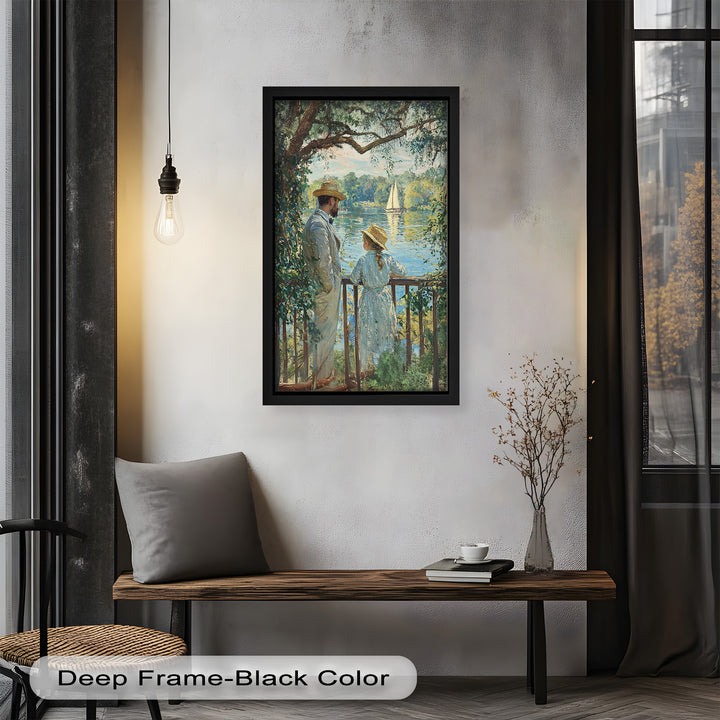 Father and Daughter by the Lake - Impressionist Oil Painting