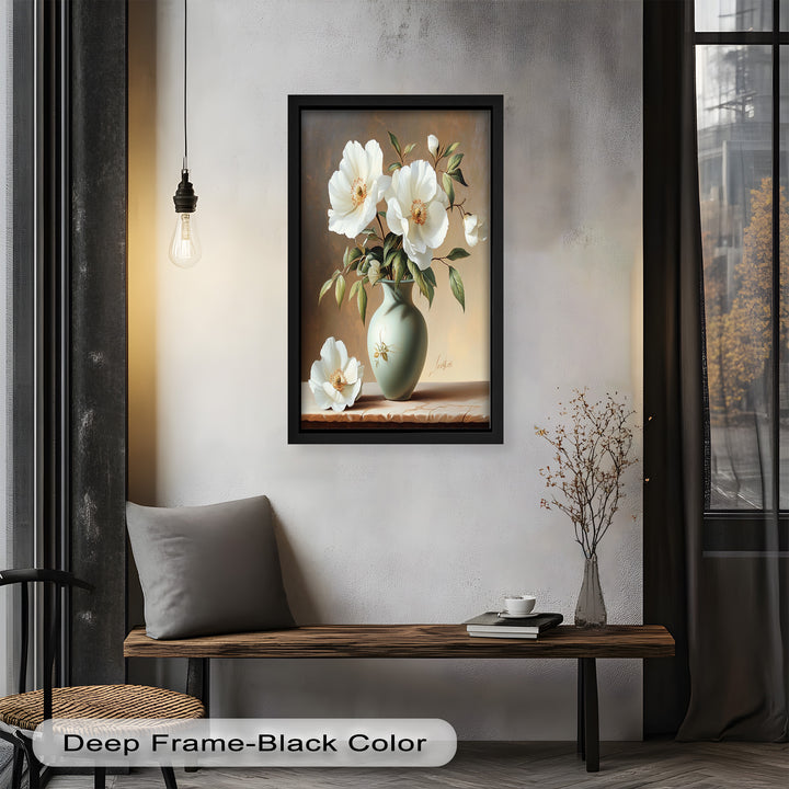 White Peony Still Life – Classic Floral Arrangement Flower Oil Painting