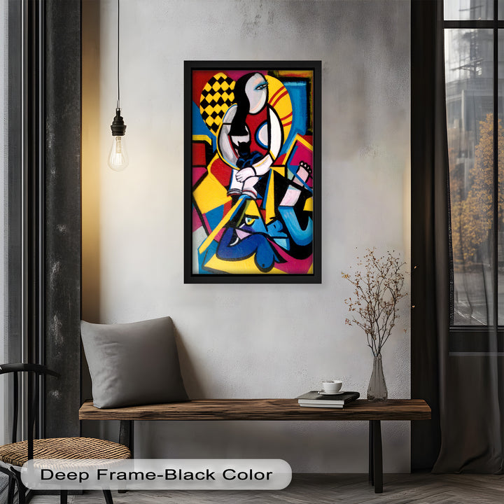 Cubist Woman with Cat Wall Art – Abstract Oil Painting