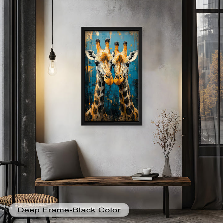 Zwei Giraffen in blauer abstrakter Harmonie - Tierölgemälde