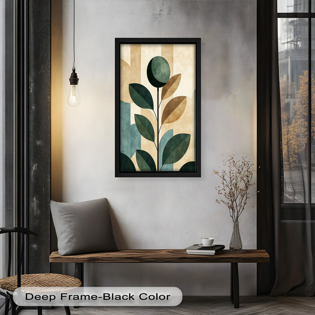 Geometric Botanical – Mid-Century Modern Leaf Oil Painting