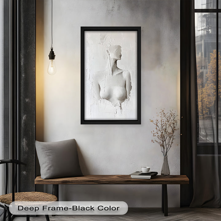 Silent Form – Minimalist White Abstract Female Oil Painting
