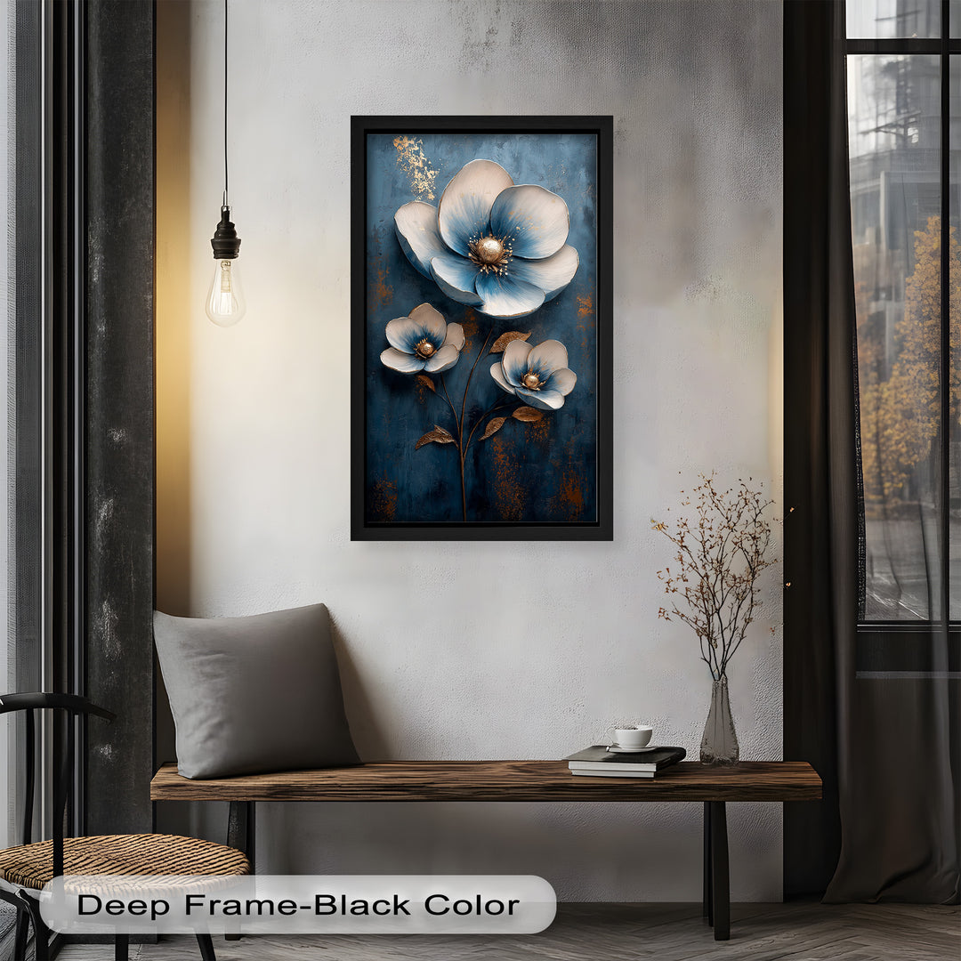 Blue and Gold Flower - Modern Oil Painting