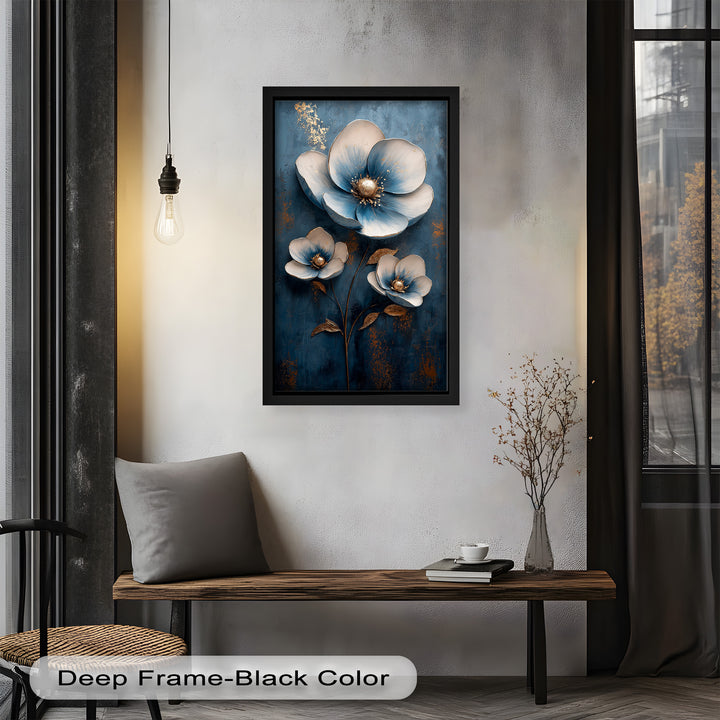 Blue and Gold Flower - Modern Oil Painting