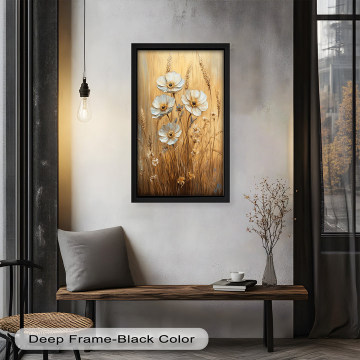 White Wildflowers in Wheat Field - Oil Painting