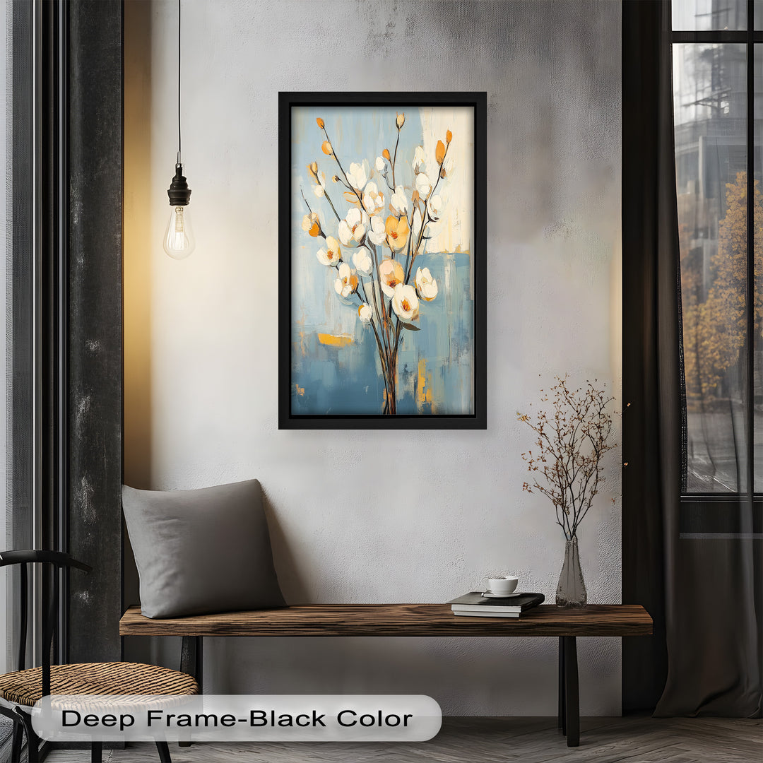 Golden Magnolia – White and Amber Blossoms Flower Oil Painting