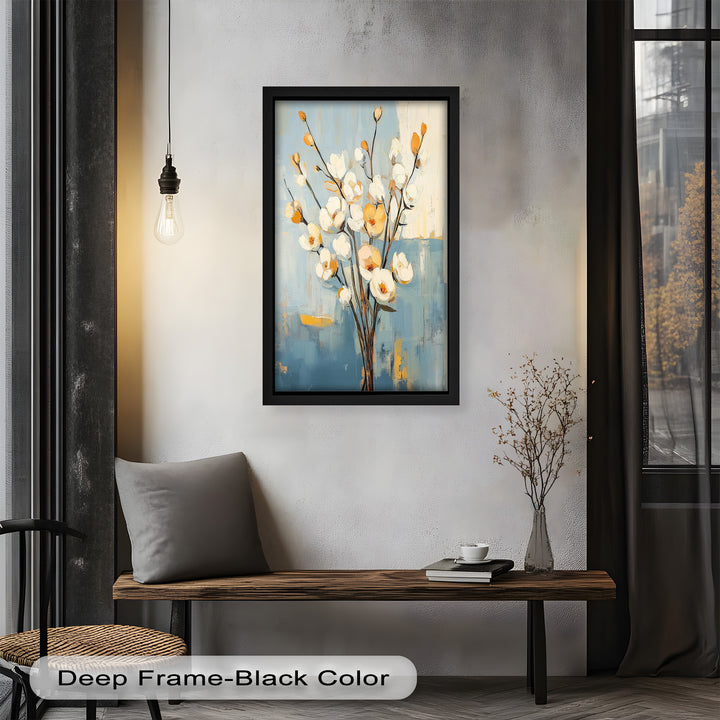 Golden Magnolia – White and Amber Blossoms Flower Oil Painting