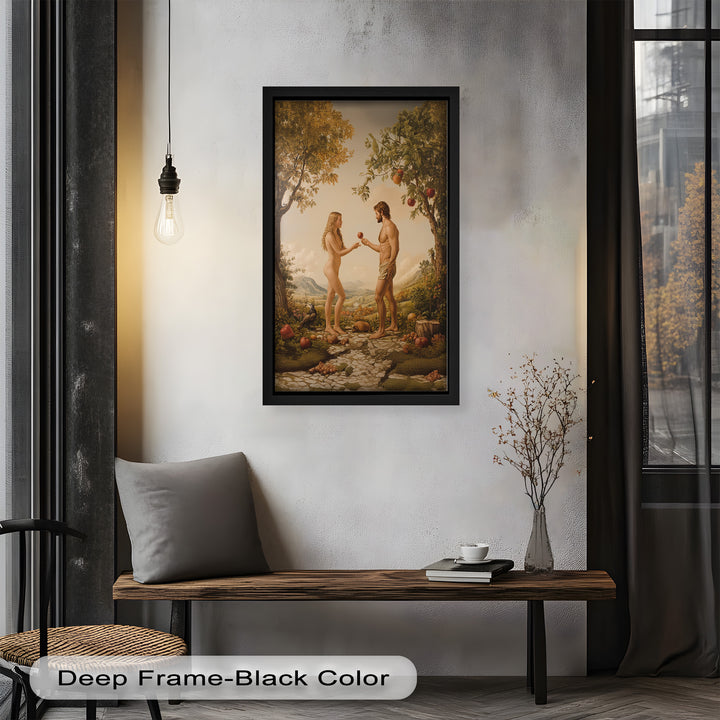 The First Temptation – Adam and Eve in Eden Renaissance Oil Painting