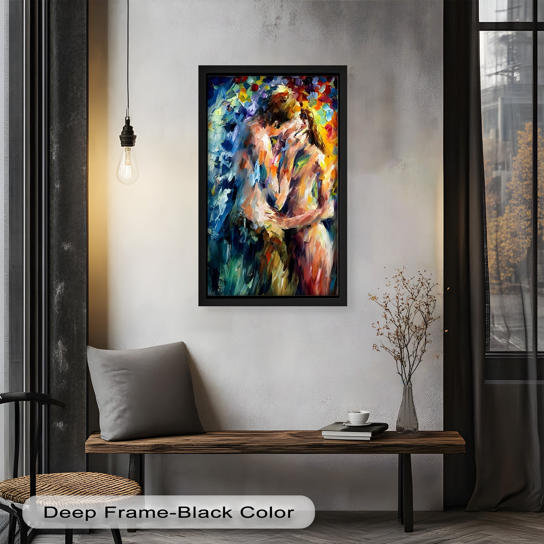 Ethereal Embrace – Abstract Lovers in a Burst of Color Oil Painting
