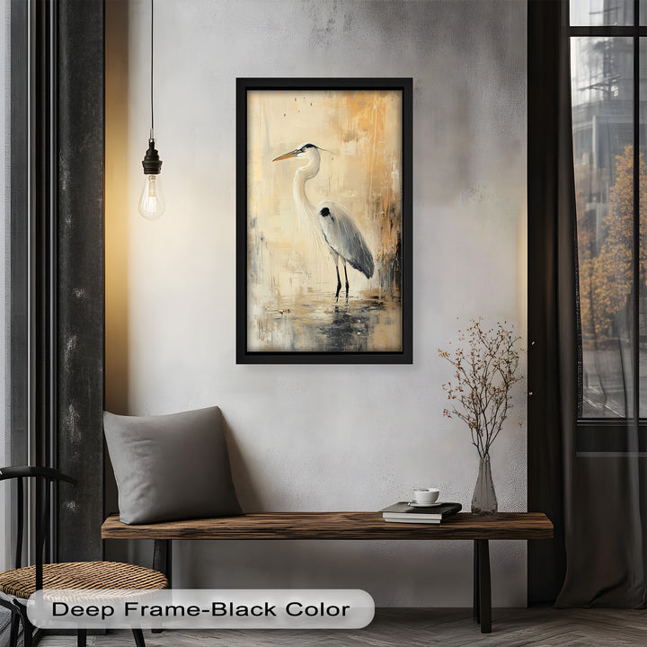 Golden Stillness – Heron in Reflective Water Oil Painting