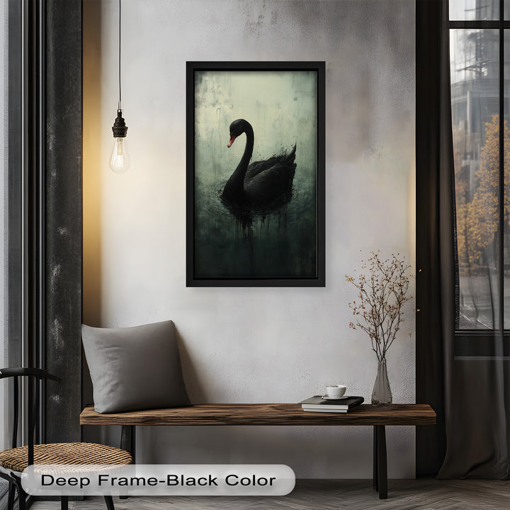 Solitary Grace – Moody Black Swan Oil Painting
