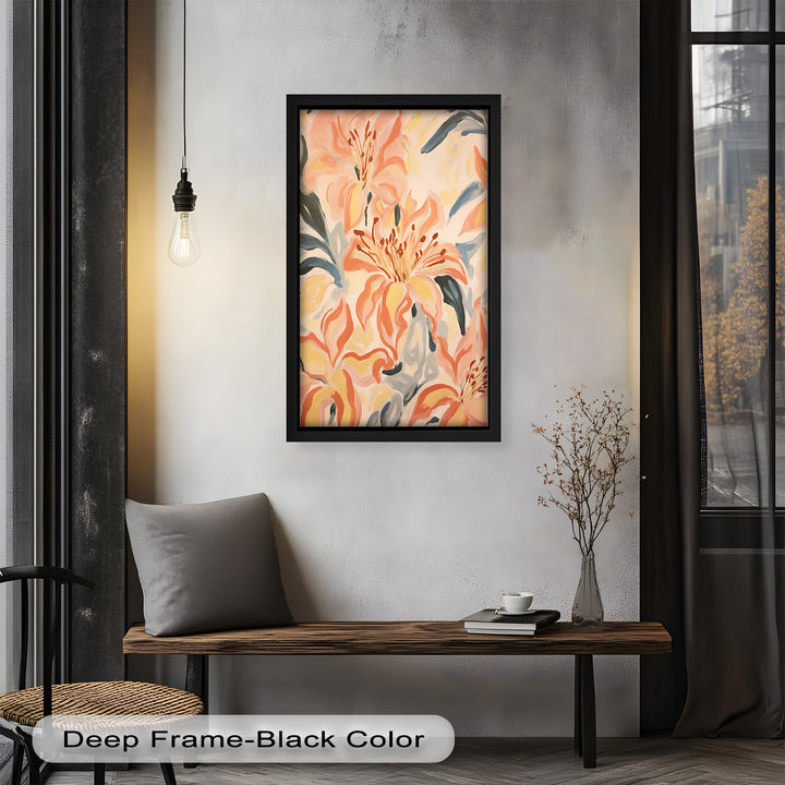 Sunlit Lilies – Abstract Coral Flower Oil Painting