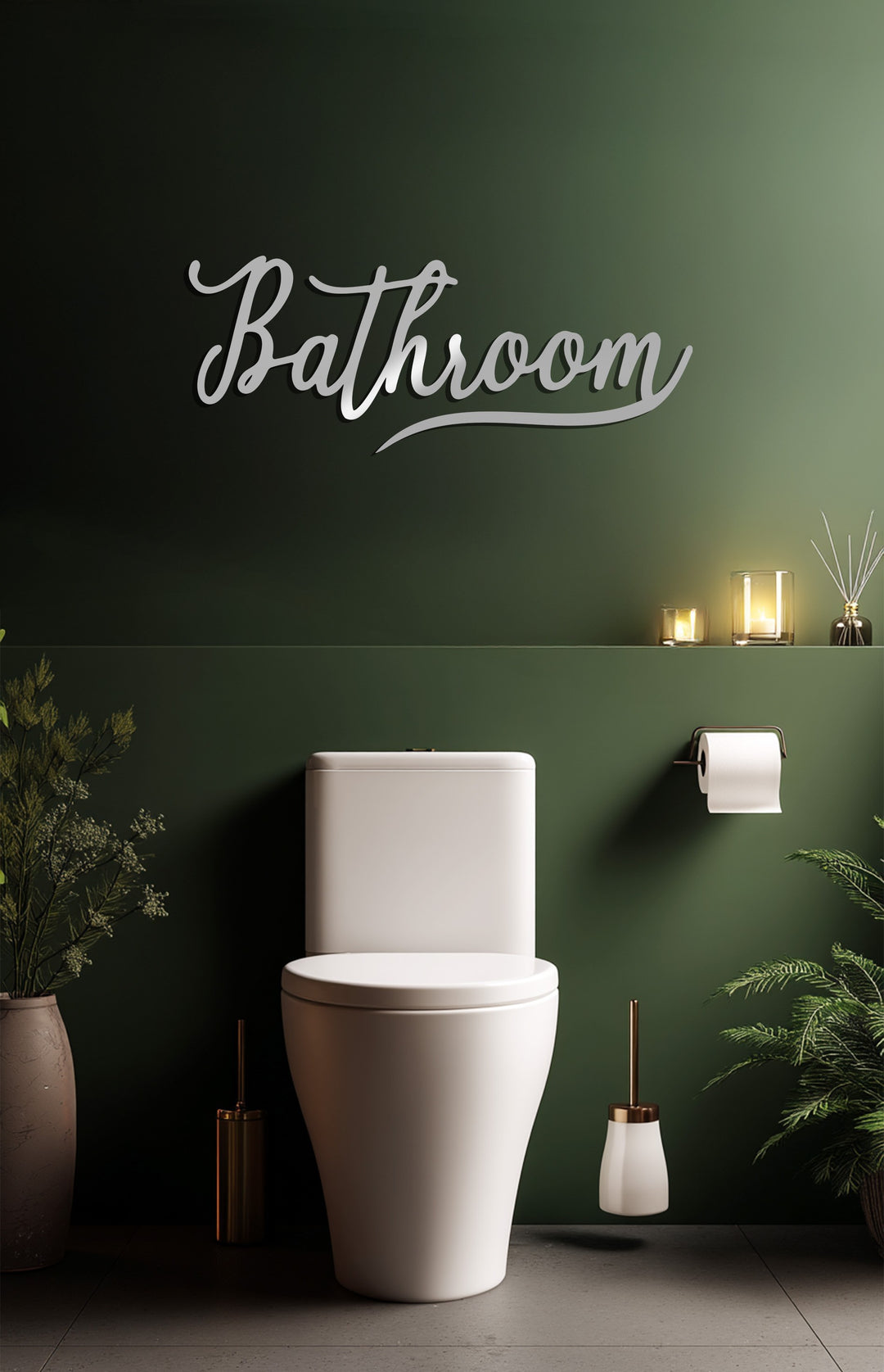 Minimalist Script Bathroom – Modern Metal Wall Art Sign