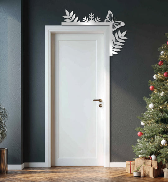 Elegant butterfly and leaf design on the doorframe offers a beautiful decoration wall art piece, adding nature-inspired charm to the central subject.