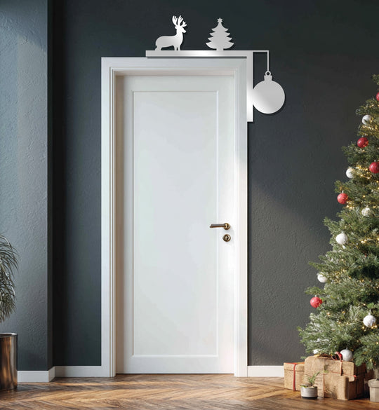 Showcasing the realistic detail, the festive winter magic reindeer and Christmas tree metal fireplace décor offers unique metal wall art perfect for a cozy, detailed home.