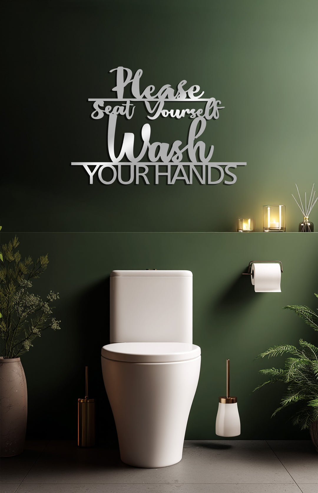 Please Seat Yourself & Wash Your Hands – Modern Bathroom Metal Wall Art