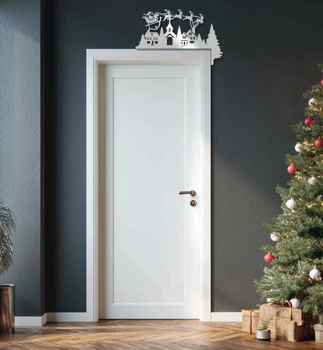 قرية ليلة عيد الميلاد – ديكور مدفأة معدني على شكل زلاجة سانتا