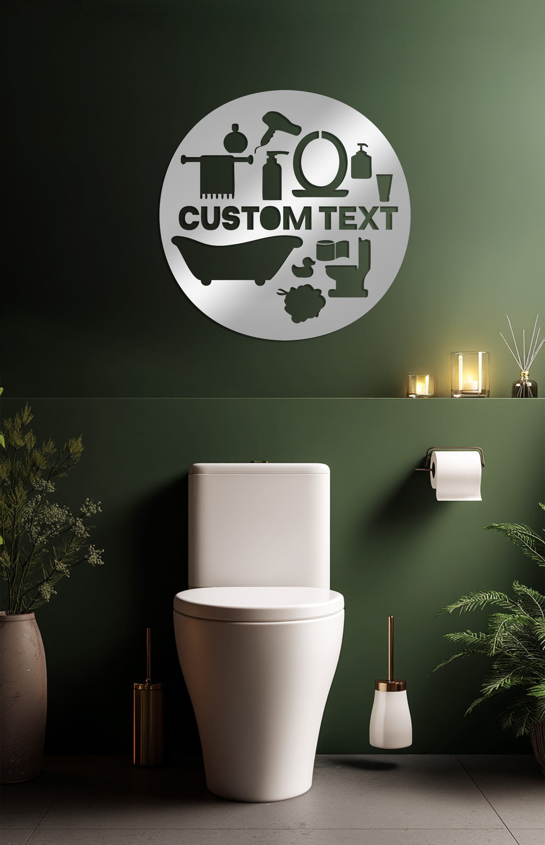 Personalized Bathroom Round Metal Wall Art – Custom Text Sign