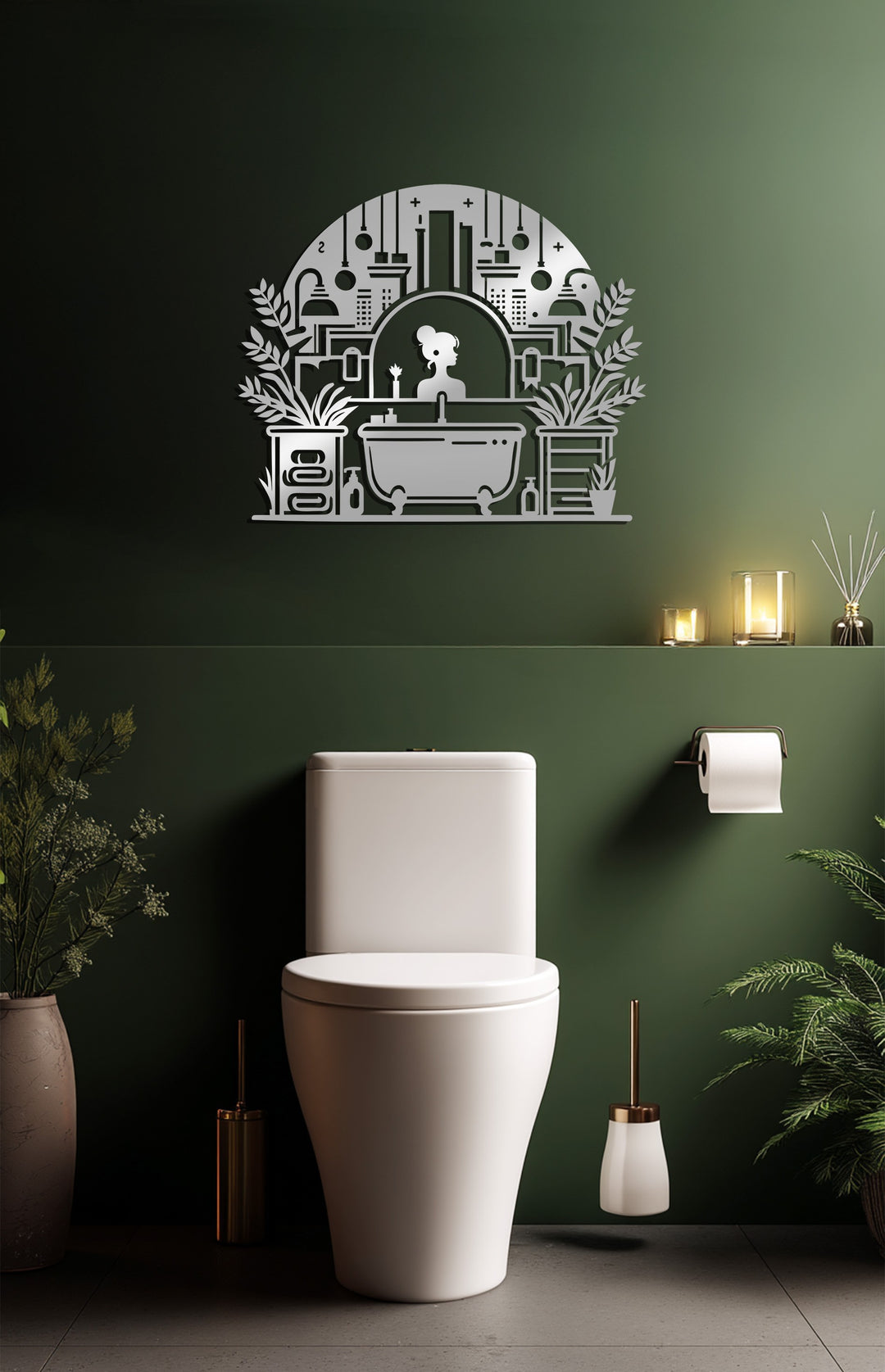 Modern Vanity Scene – Elegant Bathroom Metal Wall Art