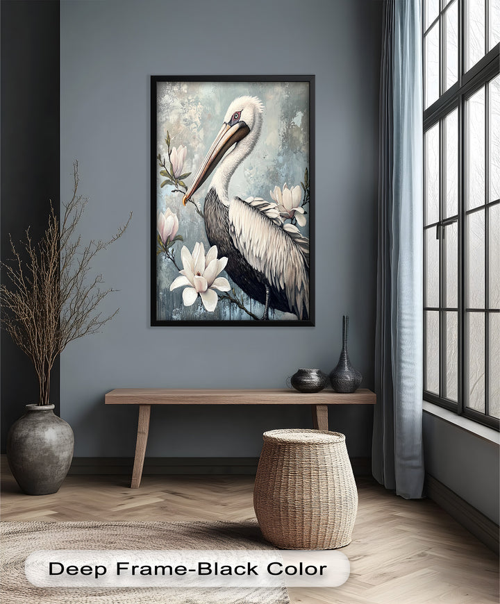 White Pelican Among Magnolia Blossoms - Animal Oil Painting