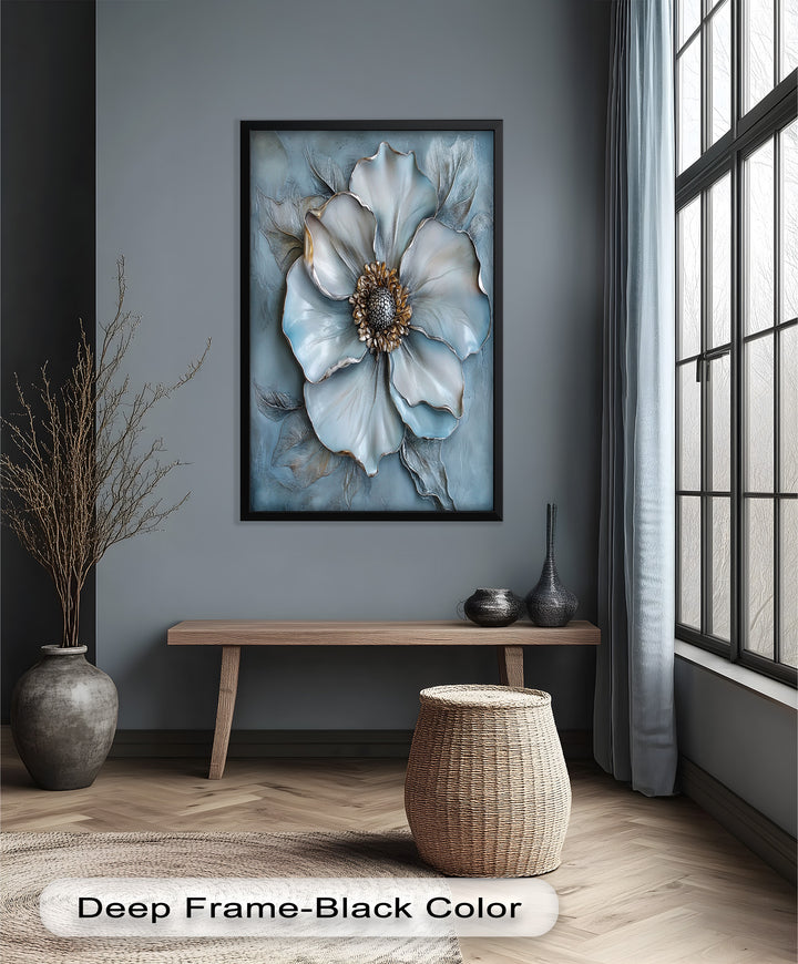 Blue Mist Bloom – Sculptural Petal Flower Oil Painting