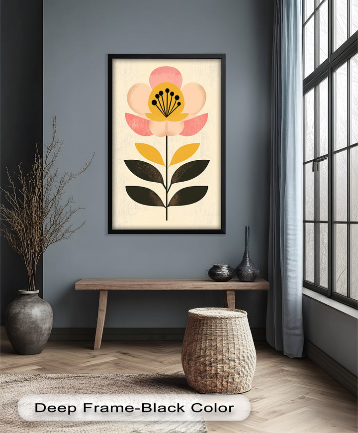 Mid-Century Bloom – Retro Floral Minimalist Wall Art Oil Painting