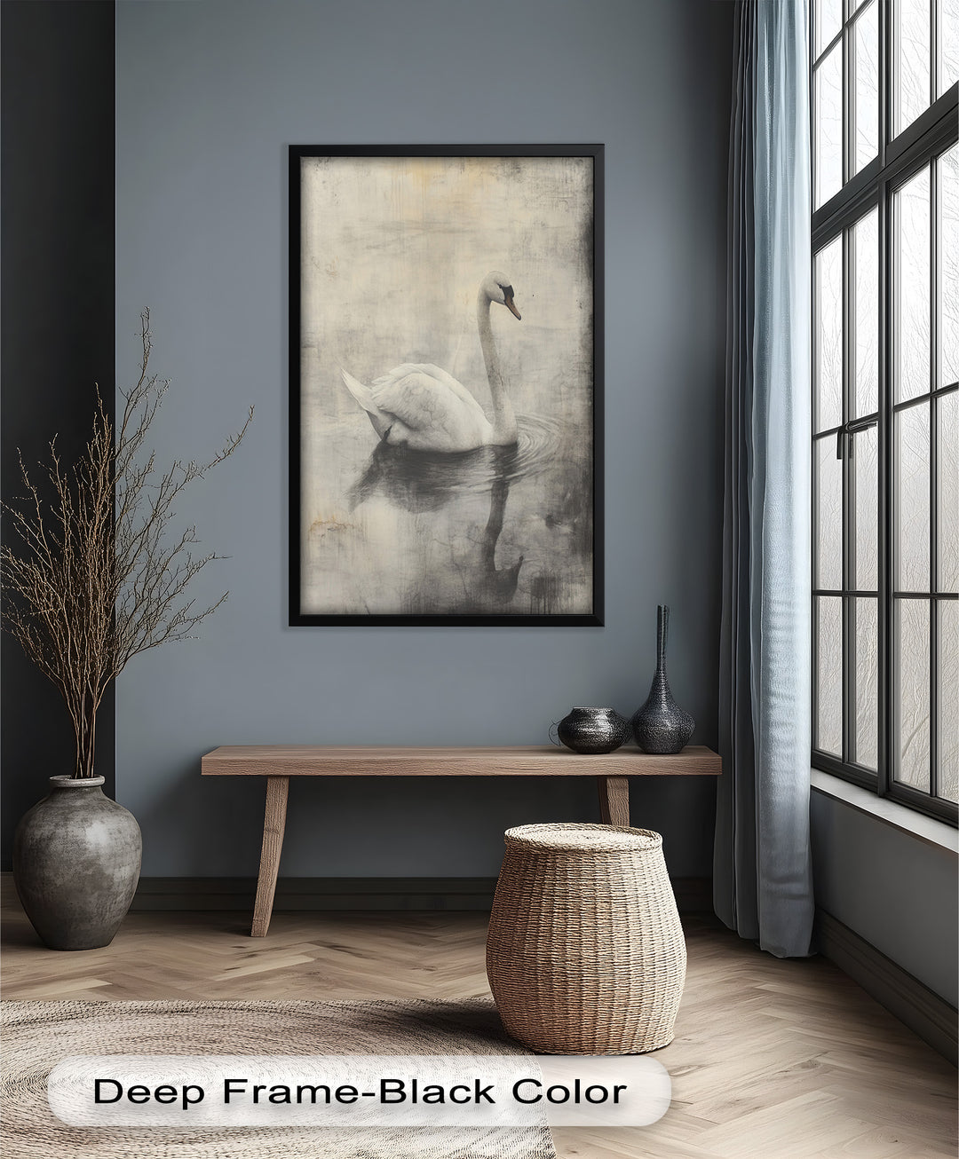 Silent Grace – Monochrome Swan on Still Water Oil Painting