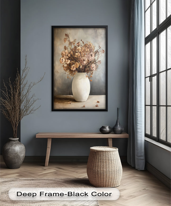 Brown Bouquet in White Vase - Flower Oil Painting