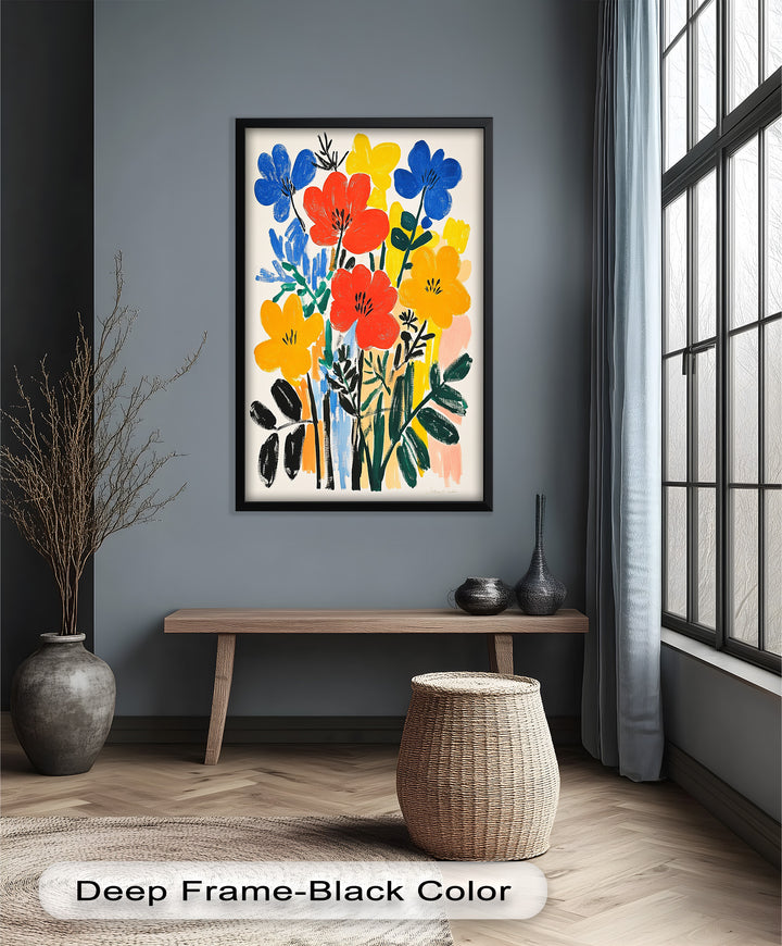 Fröhlicher wilder Garten – Fauvistisches Boho-Blumen-Ölgemälde