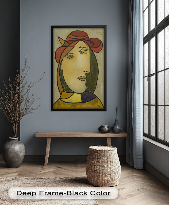 Melancholy in Red Hat – Minimalist Portrait Picasso Oil Painting