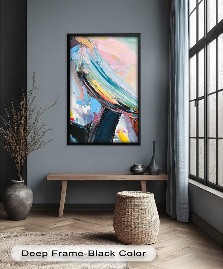Sky Dancer – Abstraktes Ölgemälde in Pastell und Schwarz