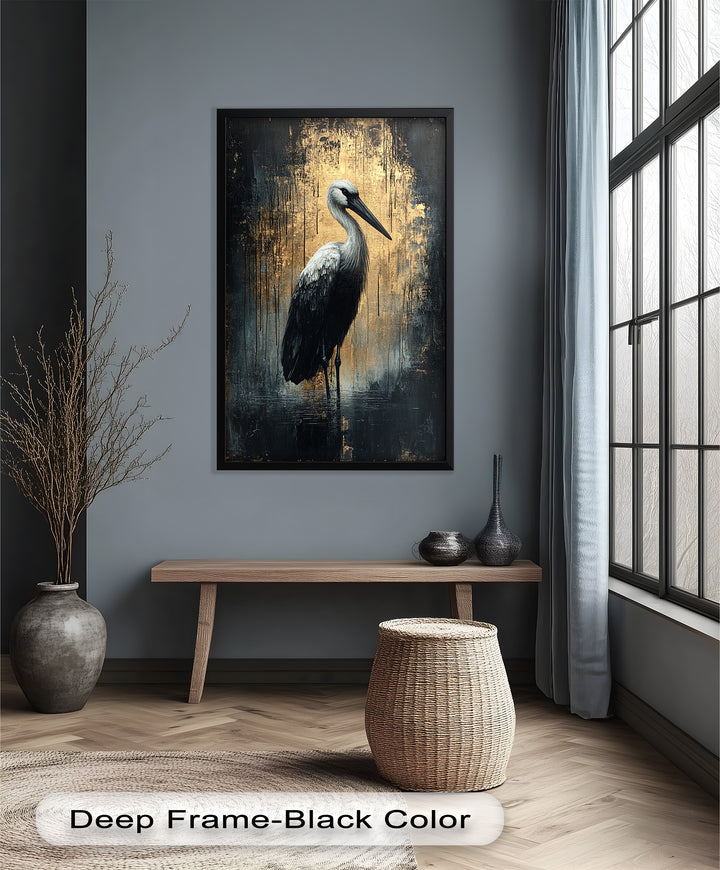 Golden Shadow Heron – Animal Oil Painting