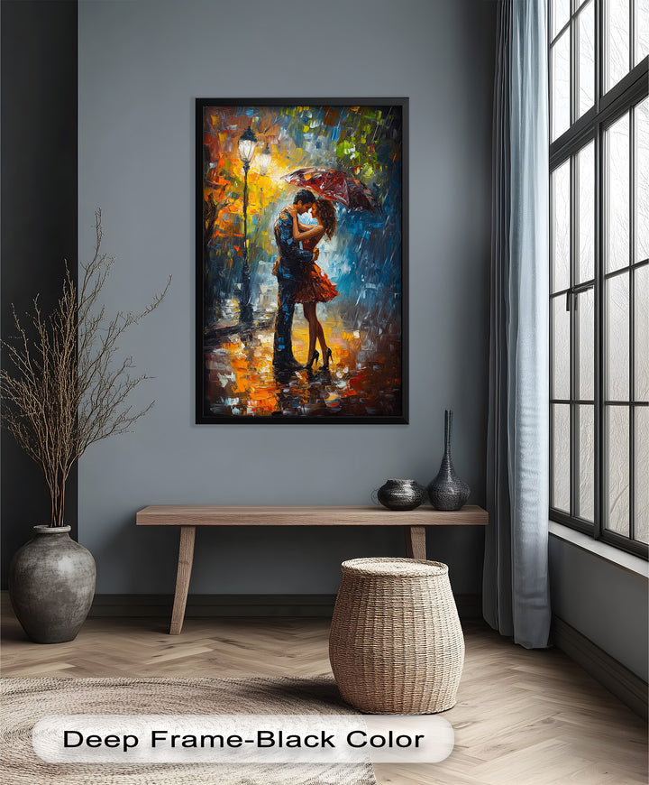 Evening Embrace – Romantic Rainy Street Scene Love Oil Painting