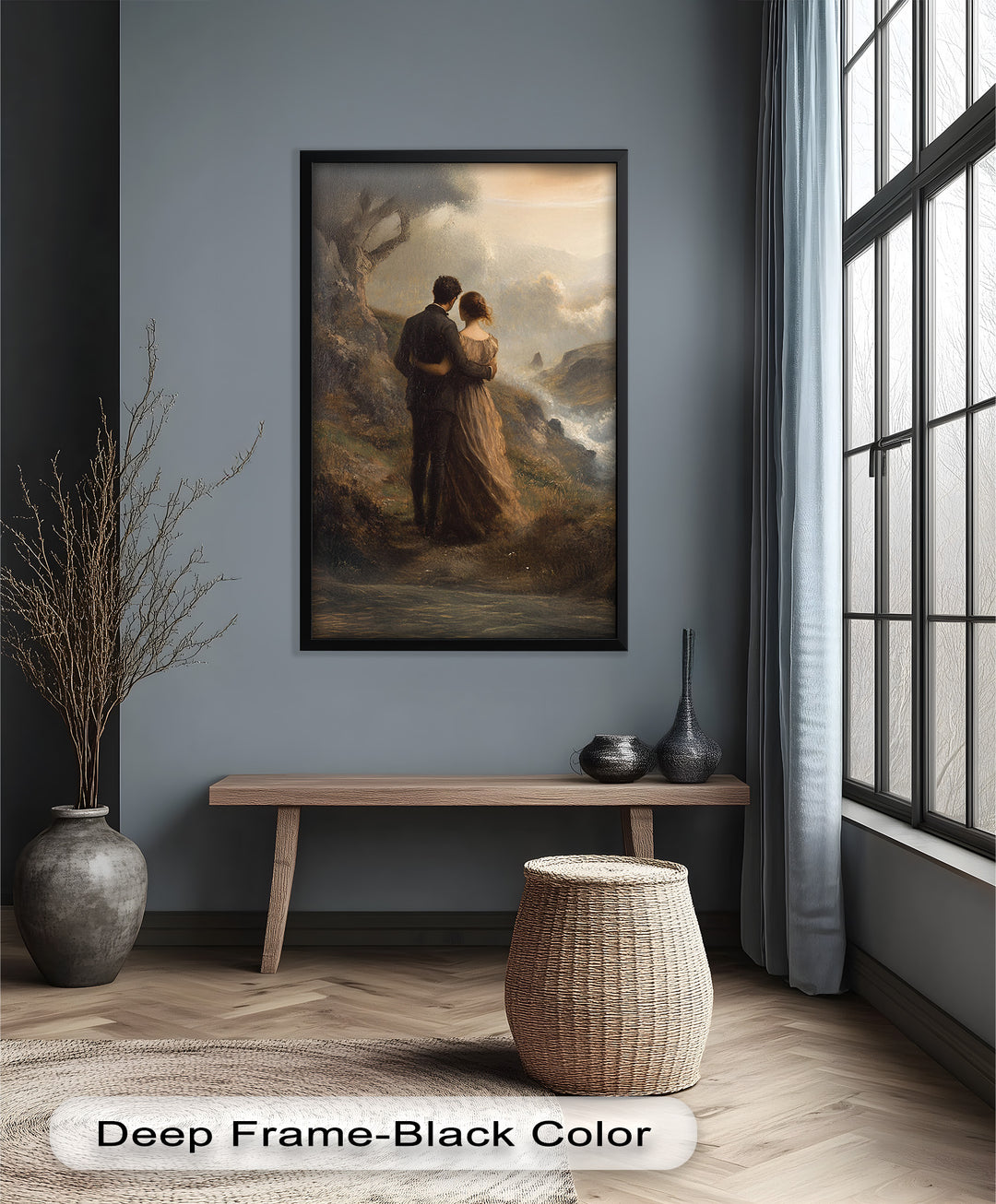 Embrace on the Cliffside – Oil Painting of Lovers in Nature