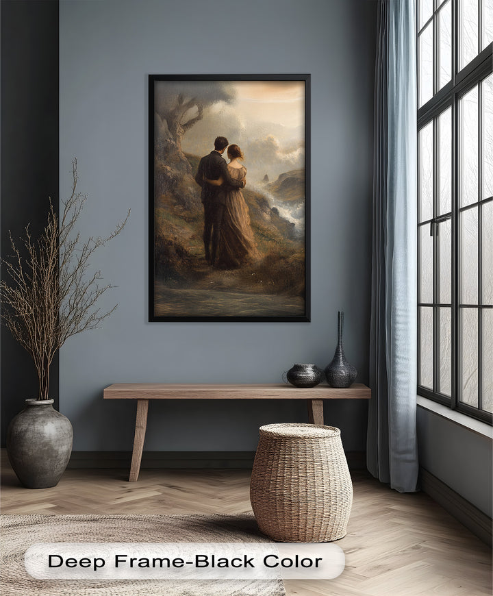 Embrace on the Cliffside – Oil Painting of Lovers in Nature