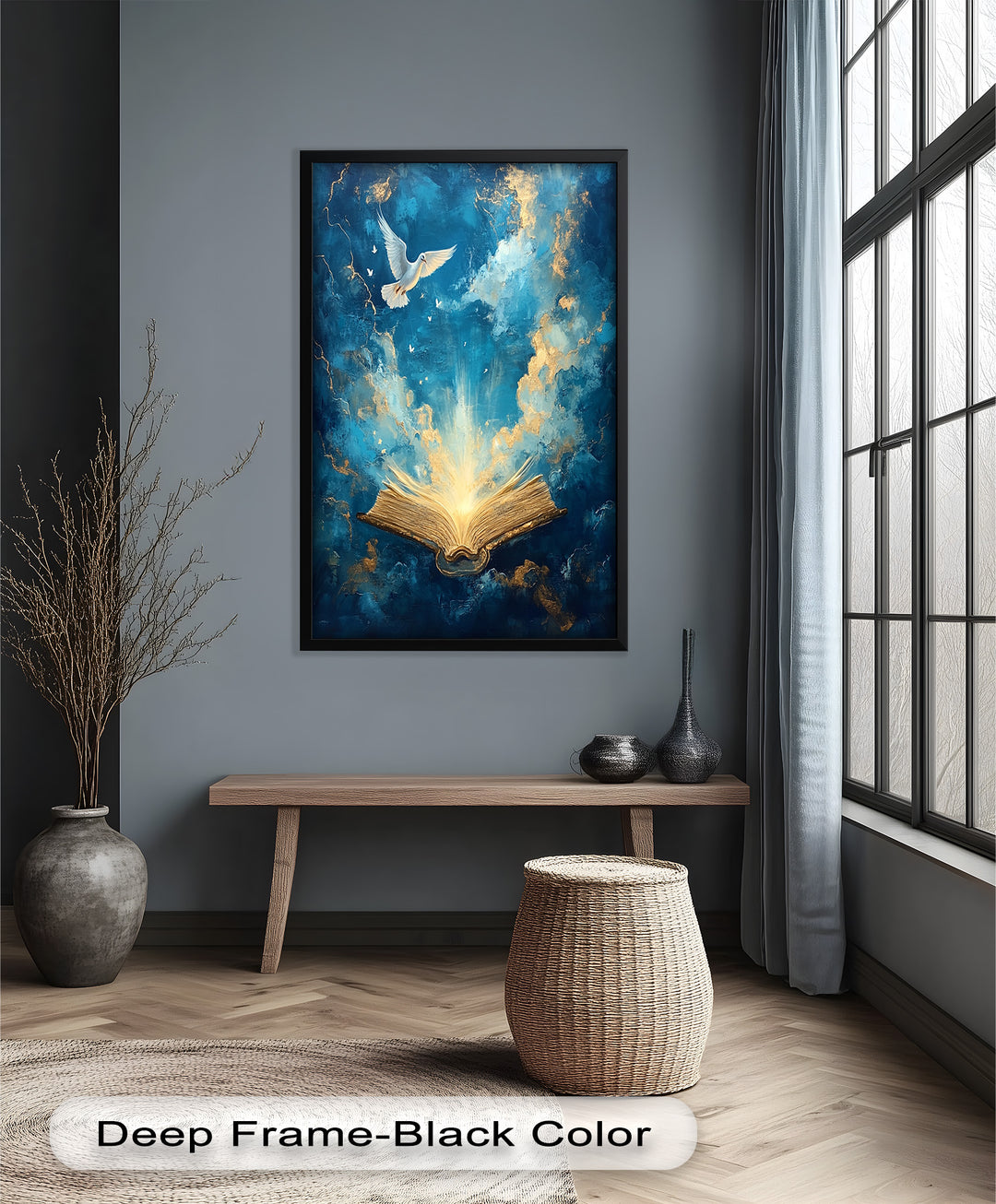 Illuminated Bible with Dove - Christian Oil Painting