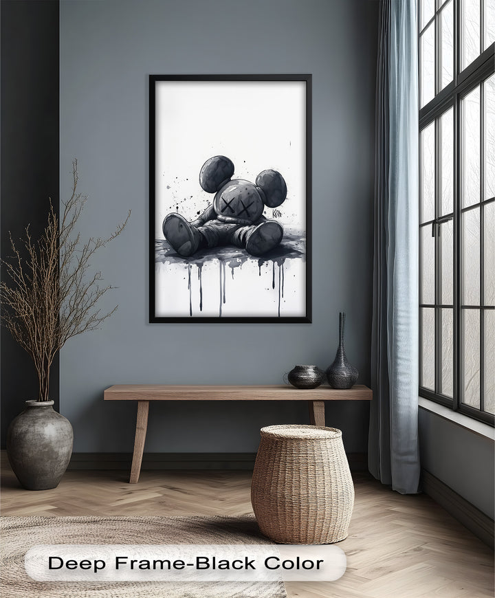 Gefallenes Schweigen – Monochromes KAWS-Ölgemälde