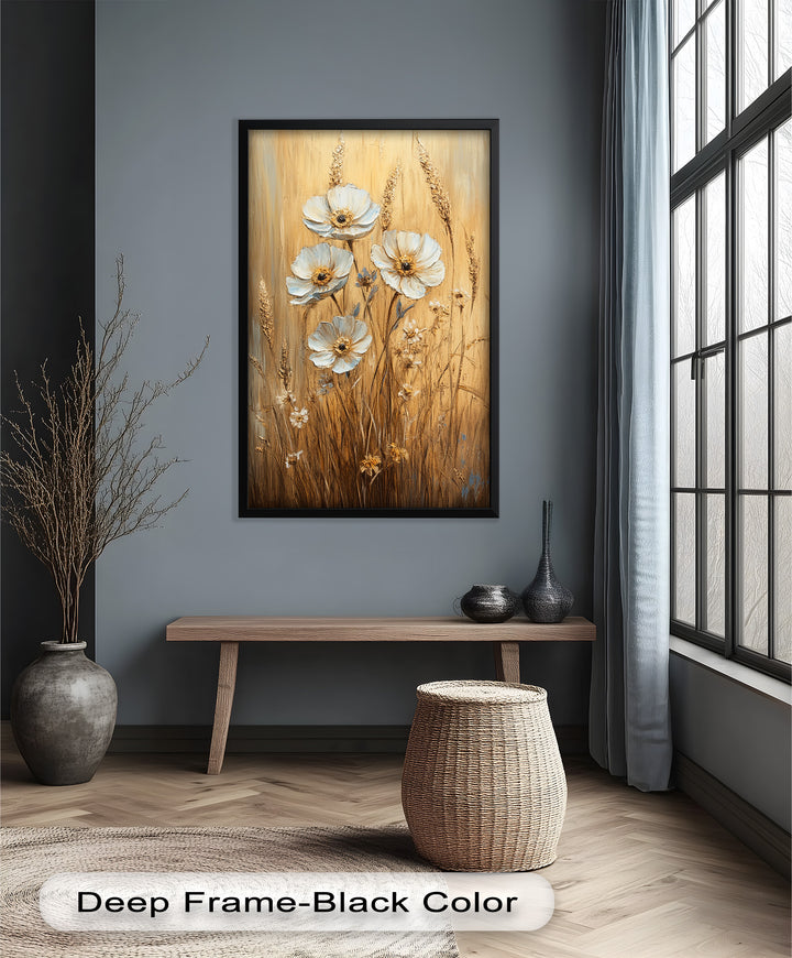 White Wildflowers in Wheat Field - Oil Painting