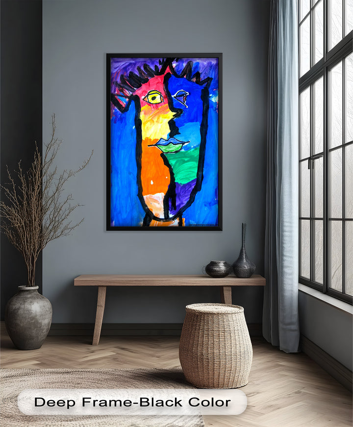 Bunte abstrakte Gesichter als Wandkunst – Pop-Art-Ölgemälde