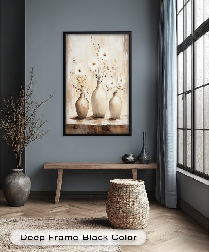 Serenity in Neutral Tones – White Floral Still Life Oil Painting