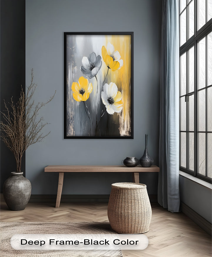 Golden Harmony – Yellow and White Floral Oil Painting