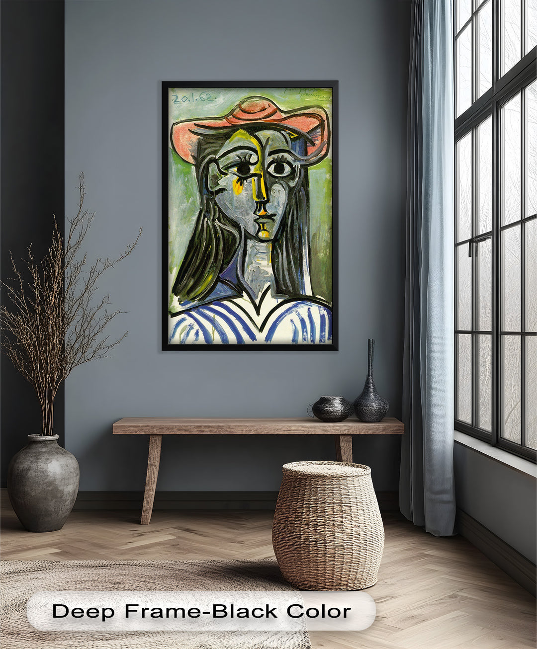 Striped Muse in Pink Hat – Picasso Oil Painting