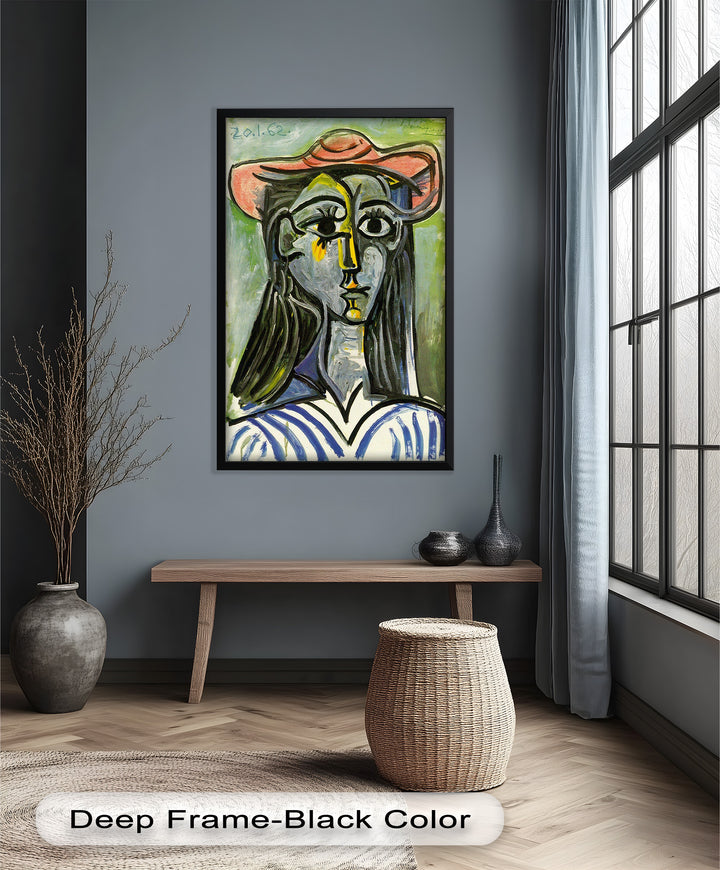 Striped Muse in Pink Hat – Picasso Oil Painting