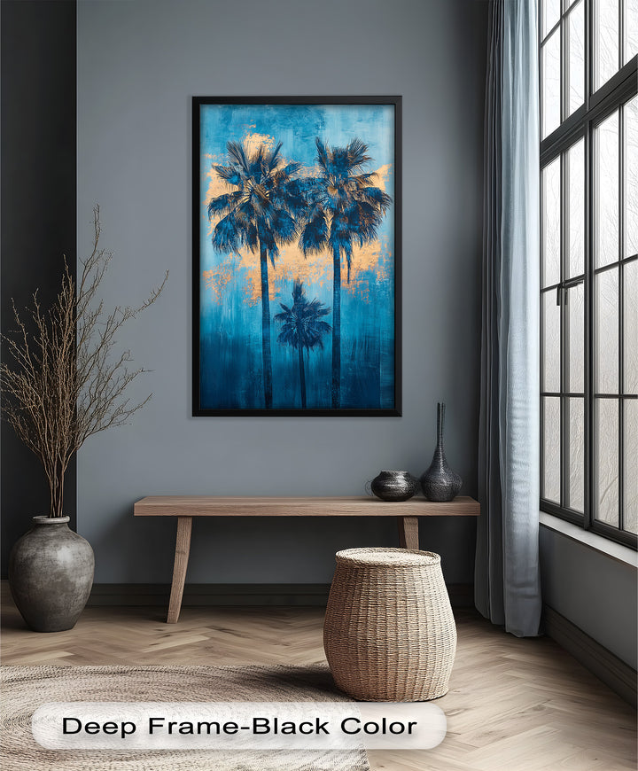 Blue Sunset Palms – Tropical Oil Painting